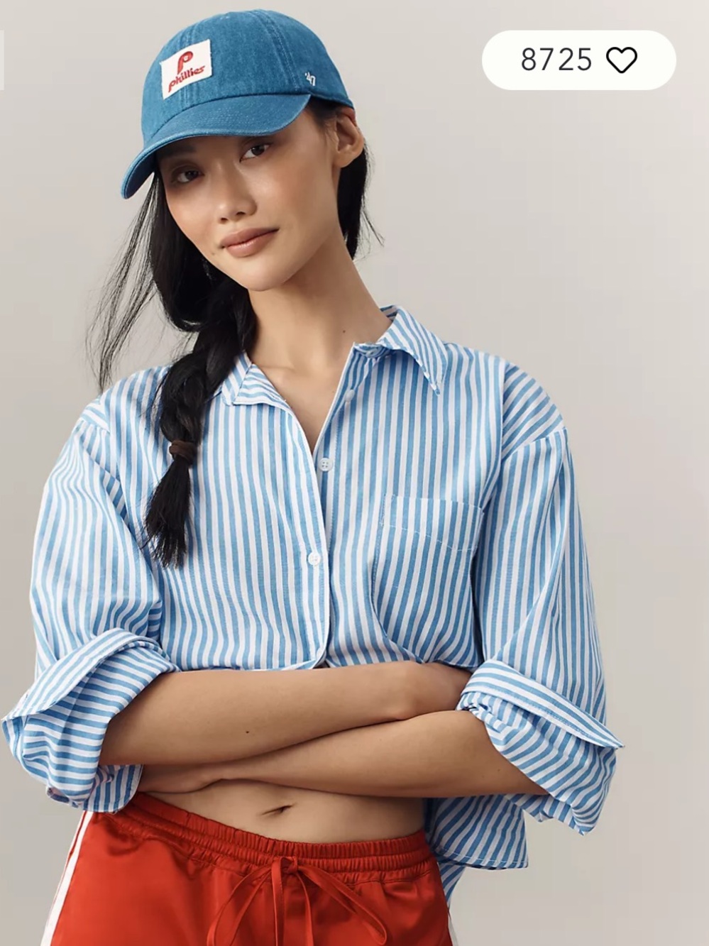 Maeve Anthropologie Blue & White Striped Button-Up Shirt | Cotton | Capsule - Picture 2 of 10